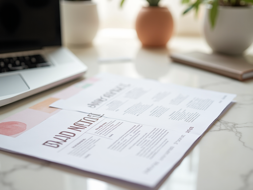 Resume on a desk with a laptop and indoor plants in the background.